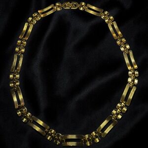 Vintage Monet Gold Tone Link Choker Necklace 17" Signed Geometric Collar